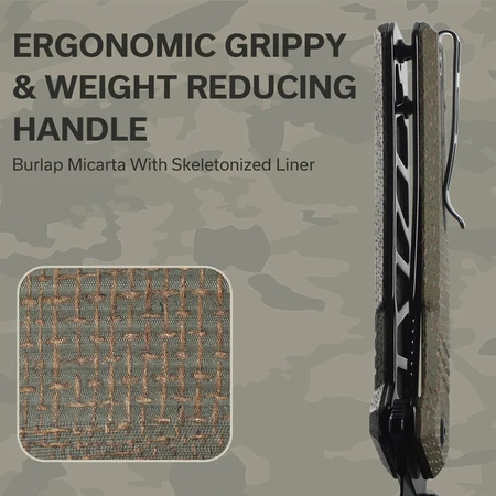 Civivi Bhaltair Green Burlap Micarta Folding Knife, Black 14C28N (C23024-3)