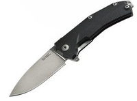 LionSteel KUR G10 Black, Stone Washed Blade Folding Knife (KUR BK)