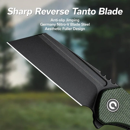 Civivi ExOne Green Canvas Micarta Folding Knife, Black Stonewashed Nitro-V by Brian Brown (C23036-3)