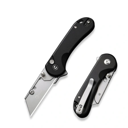 Civivi Elementum Utility Black Aluminum, Stonewashed 6Cr13 Folding Knife (C23039B-1)