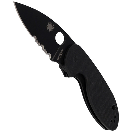 Spyderco Efficient G-10 Black / Black Blade Combination Folding Knife (C216GPSBBK)