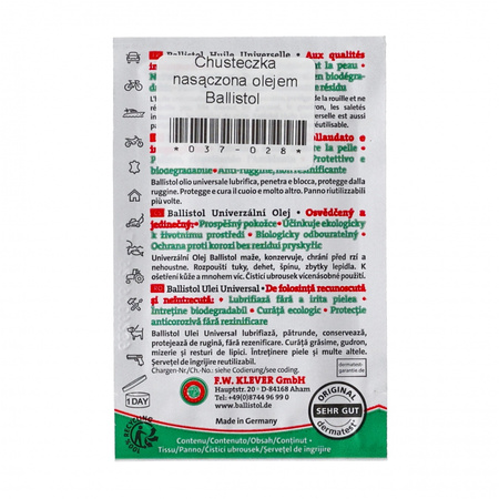 Ballistol - Oil-soaked wipe for the care of wood, metal