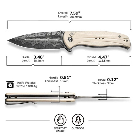 Civivi Incindie Ivory G10 Folding Knife, Damascus (C23053-DS1)