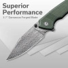 Civivi Tranquil Green Canvas Micarta Folding Knife, Black Hand Rubbed Damascus (C23027-DS1)