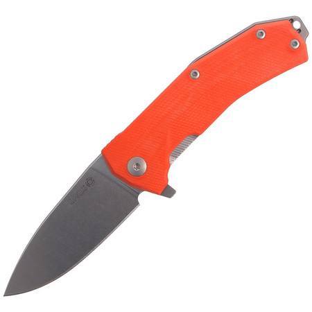 LionSteel KUR G10 Orange / Stone Washed Blade Folding Knife (KUR OR)