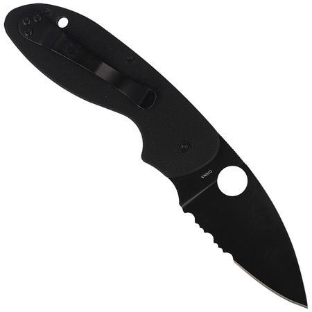 Spyderco Efficient G-10 Black / Black Blade Combination Folding Knife (C216GPSBBK)