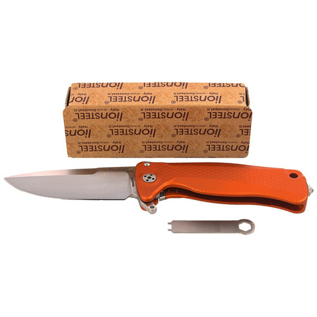 LionSteel SR22A Aluminum Orange, Satin Blade Folding Knife (SR22A OS)