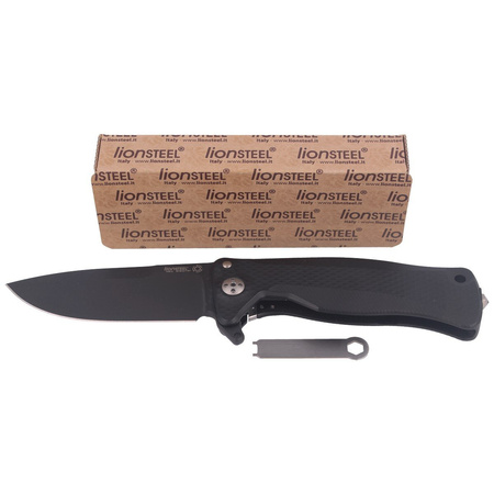 LionSteel SR Flipper Aluminum Black / Black Blade Folding Knife (SR11A BB)