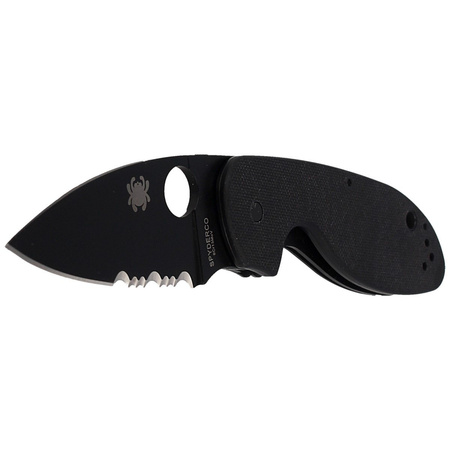 Spyderco Efficient G-10 Black / Black Blade Combination Folding Knife (C216GPSBBK)