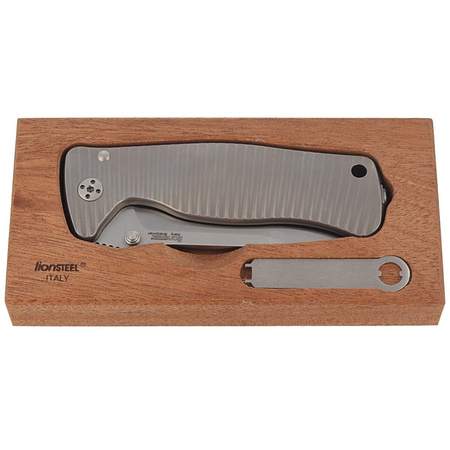 LionSteel SR2 Titanium Grey, Satin Blade Folding Knife (SR2 G)