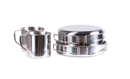 Mil-tec Stainless Steel Travel Cookware Set - 8 items 