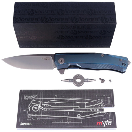 LionSteel Myto Folding Knife, Blue Titanium, Satin M390 by Molletta (MT01 BL)