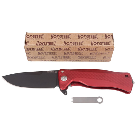 LionSteel SR11A Red Aluminum, Black Sleipner Folding Knife by Molletta (SR11A RB)