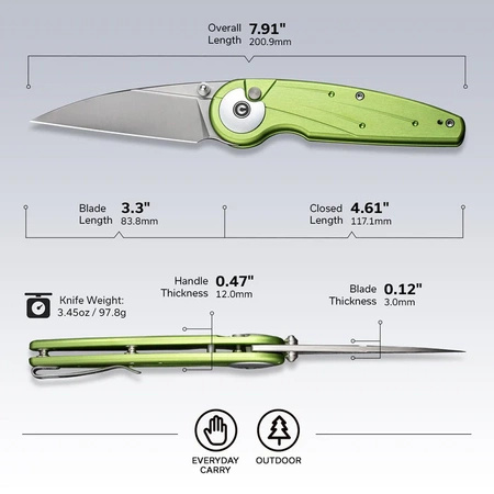 Civivi Starflare Folding Knife Lime Green Aluminum, Satin Nitro-V (C23052-3)