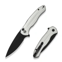 Civivi Button Lock Kitefin Silver Aluminum, Black Stonewashed 14C28N Folding Knife (C24091-2)