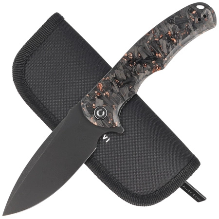 Civivi Praxis Knife Black, Copper Shredded Carbon Fiber And Copper Shred, Black Stonewashed 9Cr18MoV (C803I)