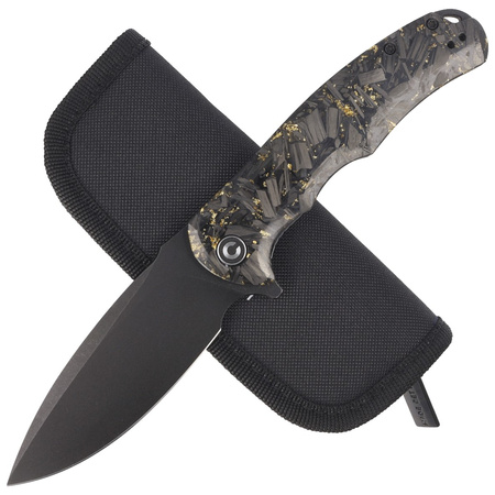 Civivi Praxis Knife Black/Gold Shredded Carbon Fiber, Black Stonewashed 9Cr18MoV (C803J)