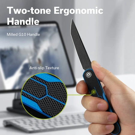 Civivi KwaiQ Blue/Black G10 Folding Knife, Black Stonewashed Nitro-V by Rafal Brzeski (C23015-3)